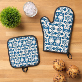 Oven Mitt & Potholder Set | Bohemian Blues
