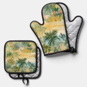 Oven Mitt & Pothouder Set Tropisch Ontwerp (Voorkant / Achterkant)