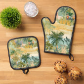 Oven Mitt & Pothouder Set Tropisch Ontwerp (Top down)