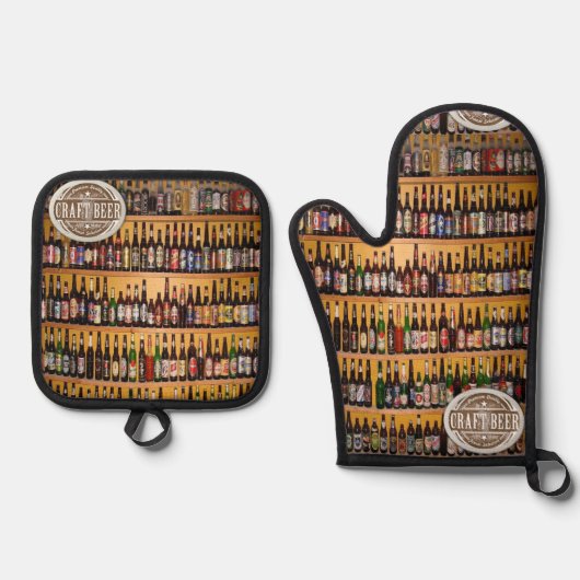 Oven Mitt & Pothouders Bierflessen Ovenwant & Pannenlap Set (Voorkant)