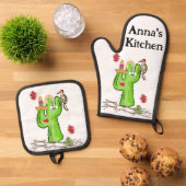 Oven Mitt & Pothouders Cactus Desert Ovenwant & Pannenlap Set (Top down)