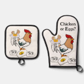 Oven Mitt & Pothouders Kip of Eieren Ovenwant & Pannenlap Set (Voorkant)