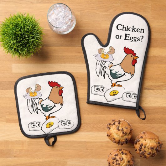 Oven Mitt & Pothouders Kip of Eieren Ovenwant & Pannenlap Set (Top down)