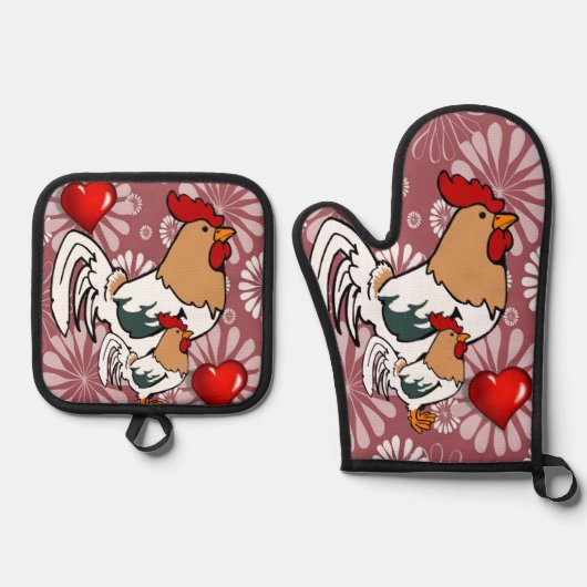 Oven Mitt & Pothouders Kip Ovenwant & Pannenlap Set (Voorkant)