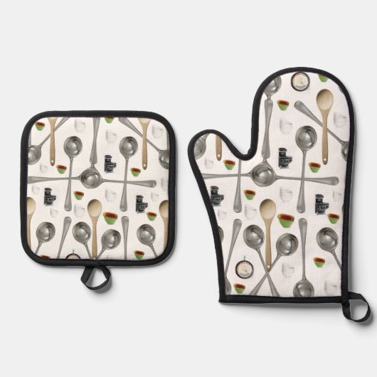 Oven Mitt & Pothouders Lepels Ovenwant & Pannenlap Set (Voorkant)