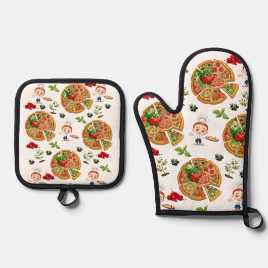 Oven Mitt & Pothouders Pizza Pie Ovenwant & Pannenlap Set (Voorkant)