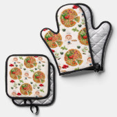 Oven Mitt & Pothouders Pizza Pie Ovenwant & Pannenlap Set (Voorkant / Achterkant)