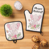 Oven Mitt & Pothouders Roze Olifant Ovenwant & Pannenlap Set (Top down)