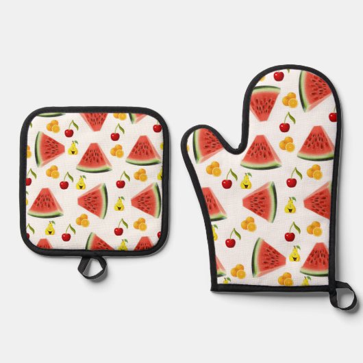 Oven Mitt & Pothouders Watermeloen Peren Ovenwant & Pannenlap Set (Voorkant)
