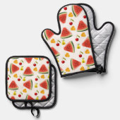 Oven Mitt & Pothouders Watermeloen Peren Ovenwant & Pannenlap Set (Voorkant / Achterkant)