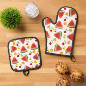 Oven Mitt & Pothouders Watermeloen Peren Ovenwant & Pannenlap Set (Top down)