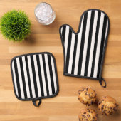 Oven Mitt & Pothouders Zwart & Wit Streep Ovenwant & Pannenlap Set (Top down)