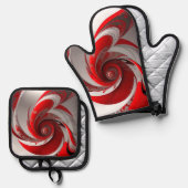 Oven/rode wervel/set/ovenhandschoen en pothouders ovenwant & pannenlap set (Voorkant / Achterkant)