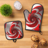 Oven/rode wervel/set/ovenhandschoen en pothouders ovenwant & pannenlap set (Top down)