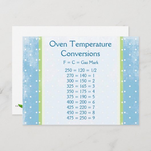 Oven Temperatuurconversie Post Card Briefkaart (Voorkant / Achterkant)
