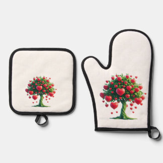 Ovenhandschoen met een mooie print van een bloeien ovenwant & pannenlap set