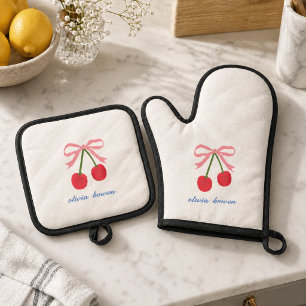 Ovenwant & Pannenlap   Kersen Coquette Strik Mooie Set