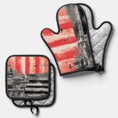 Ovenwant & Pothouders Rood Pulse Abstract Ontwerp Pannenlap Set (Voorkant / Achterkant)