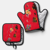 OVENWANTEN & PANHOUDBEHUGGER IN BLOEMENSTIJL OVENWANT & PANNENLAP SET (Voorkant / Achterkant)