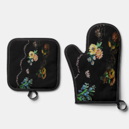 OVENWANTEN & PANHOUDBEHUIZEREN BLOEMEN STIJL ONTWE OVENWANT & PANNENLAP SET