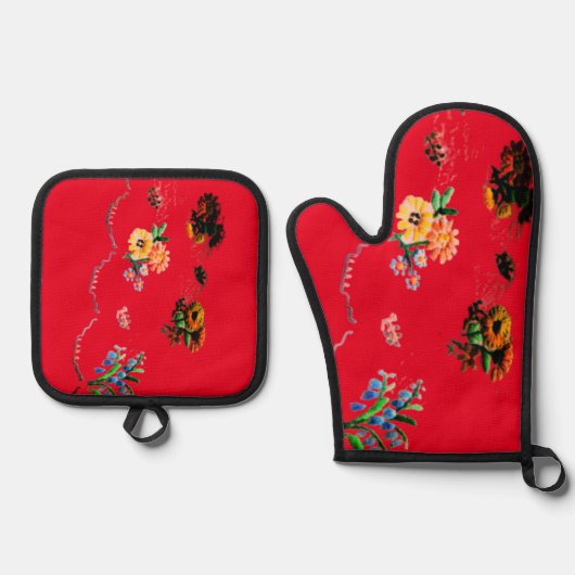 OVENWANTEN &POT HOLDER BLOEMSTIJL ONTWERP OVENWANT & PANNENLAP SET (Voorkant)