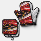 Ovenwanten & pottenhouders Abstracte kleuren rood  Ovenwant & Pannenlap Set (Voorkant / Achterkant)