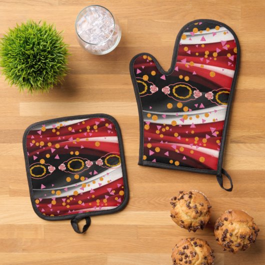 Ovenwanten & pottenhouders Abstracte kleuren rood Ovenwant & Pannenlap Set (Top down)