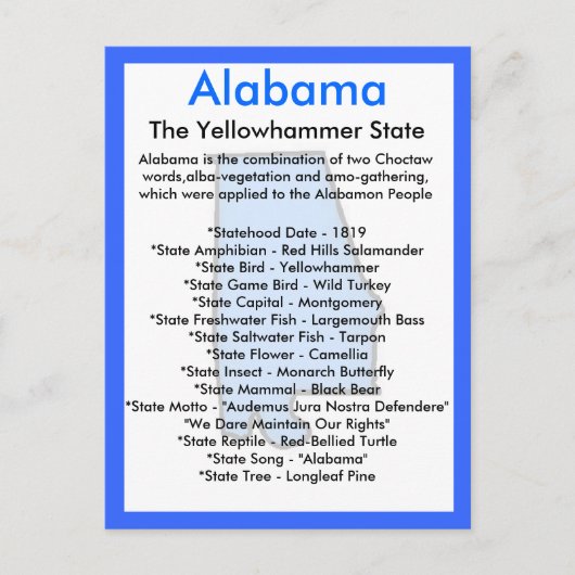 Over Alabama Briefkaart (Voorkant)