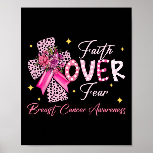 Over Angst Cross Pink Ribbon Christelijke Borstkan Poster (Voorkant)