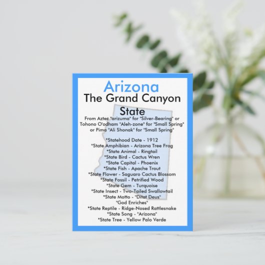 Over Arizona Briefkaart (Staand voorkant)