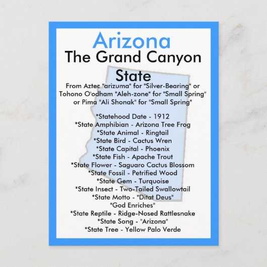 Over Arizona Briefkaart (Voorkant)