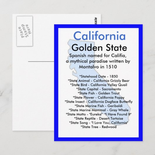 Over Californië Briefkaart (Voorkant / Achterkant)