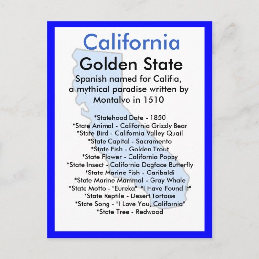 Over Californië Briefkaart (Voorkant)