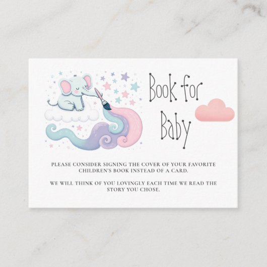 Over Cloud 9 Olifant Baby shower Boeken voor Baby Informatiekaartje (Voorkant)