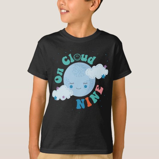 Over Cloud Nine Groovy Planet, Happy 9de verjaarda T-shirt (Voorkant)