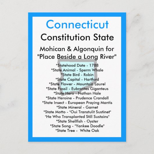 Over Connecticut Briefkaart (Voorkant)