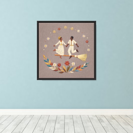 Over de bezem springen canvas afdruk (Insitu (Houten vloer))