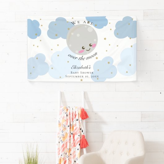 Over de blauwe achtergrond van het Baby shower van Spandoek (Insitu)