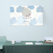 Over de blauwe achtergrond van het Baby shower van Spandoek (Beurs)