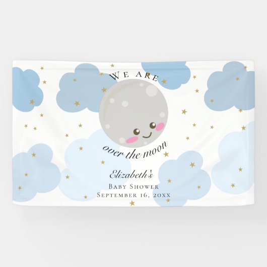 Over de blauwe achtergrond van het Baby shower van Spandoek (Horizontaal)