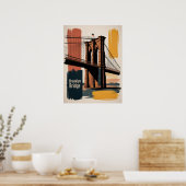 Over de Brooklyn Bridge bij zonsondergang Poster (Keuken)