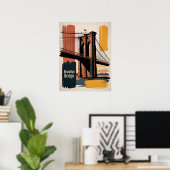 Over de Brooklyn Bridge bij zonsondergang Poster (Thuiskantoor)