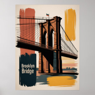 Over de Brooklyn Bridge bij zonsondergang Poster