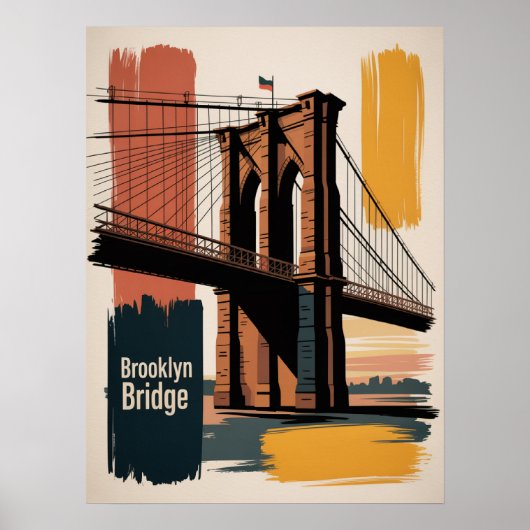 Over de Brooklyn Bridge bij zonsondergang Poster (Voorkant)