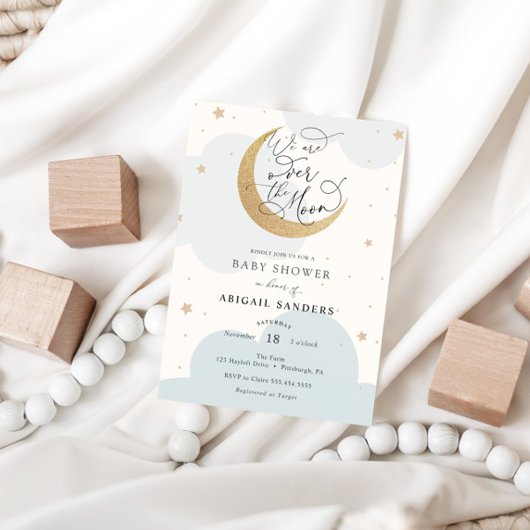 Over de Gold Moon Blue Baby shower-uitnodiging Kaart
