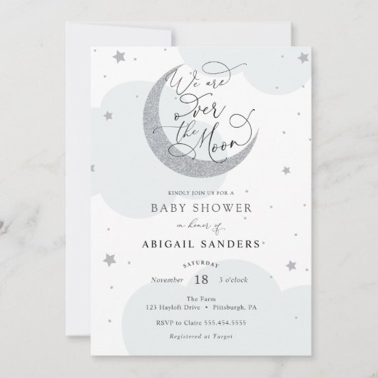 Over de Gold Silver Blue Baby shower-uitnodiging Kaart (Voorkant)