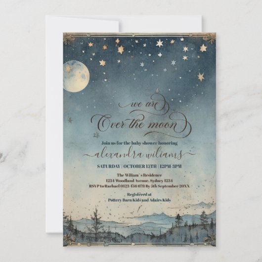  Over de Gouden Maan Blauw Baby Kaart (Voorkant)