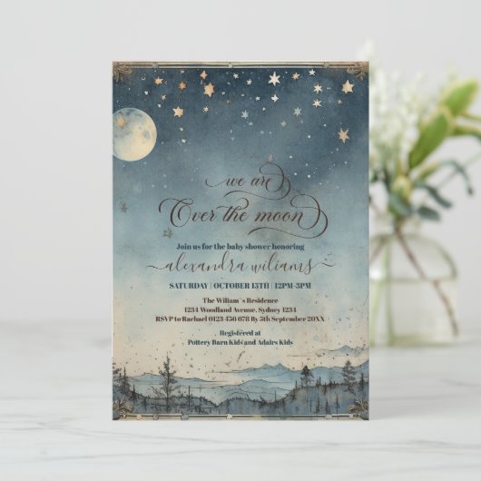  Over de Gouden Maan Blauw Baby Kaart (Staand voorkant)