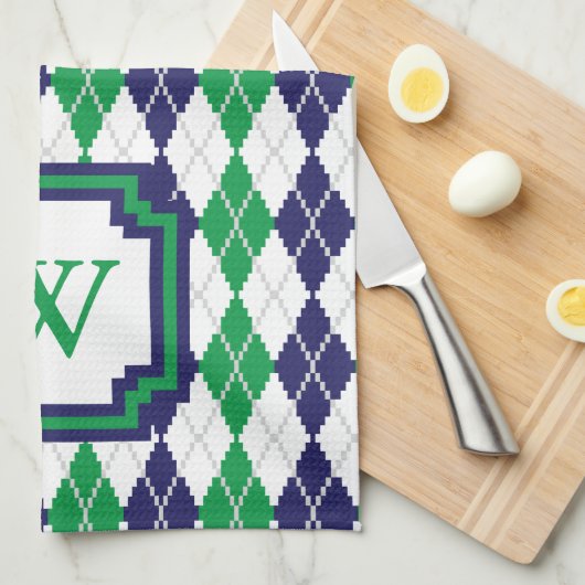 Over de groene keukenhanddoek Argyle (Quarter Fold)