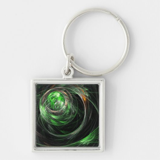Over de hele wereld: Groene Abstracte kunst Klein Sleutelhanger (Voorkant)